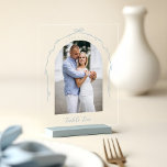 Arch Photo Blue Bow & Ribbon Wedding Table Number Acrylic Sign<br><div class="desc">Capture your love story in a modern and elegant way with our acrylic bow and ribbon wedding table number sign. Featuring a minimalistic design, with our hand drawn bow and ribbon arch design allows you to showcase your photo with grace and style. Elevate your wedding décor to new heights and...</div>
