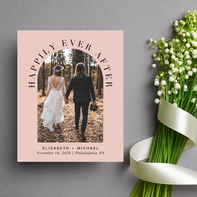 Arch Photo Blush Wedding Reception Invitation (Celebrate your love story with an invitation showcasing your favorite photo in an elegant arch frame)