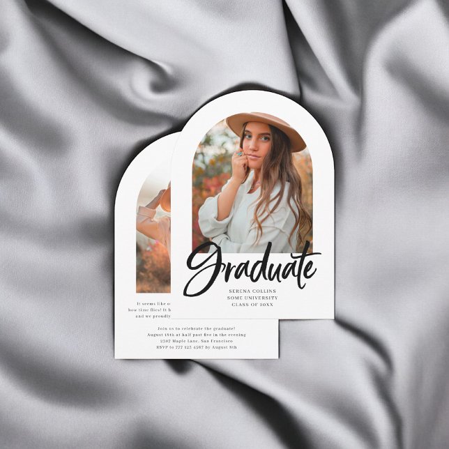 Arch Photo Brush Calligraphy Graduation Invitation (Creator Uploaded)