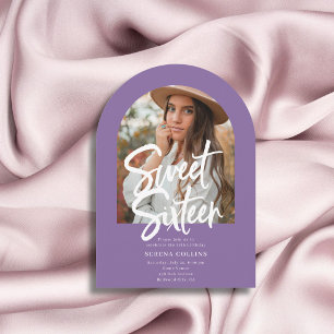 Arch Photo Brush Calligraphy Sweet 16 Purple Invitation