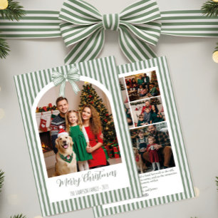 Arch Photo Christmas Card with Green Stripes & Bow