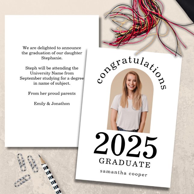 Arch Photo Congrats Graduate 2025 Name  Announcement (Front and rear view)