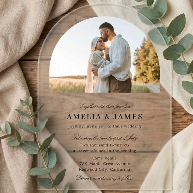 Arch Photo Elegant Calligraphy Wedding Acrylic Invitations (Creator Uploaded)
