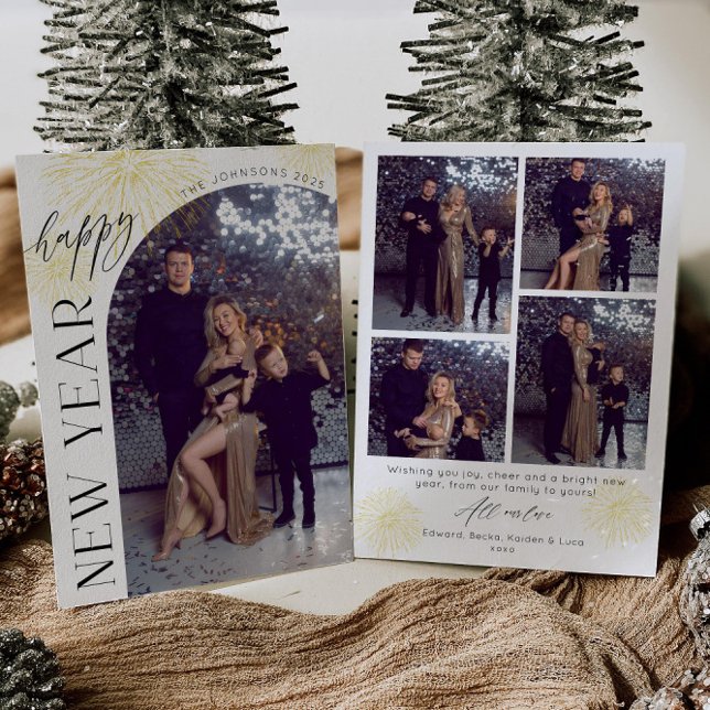 Arch Photo Fireworks Happy New Year Holiday Card (Creator Uploaded)