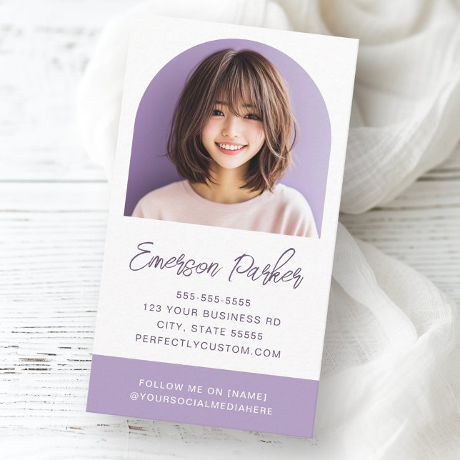 Arch photo fresh and trendy purple or any colour business card (Arch photo fresh and trendy purple or any color business card)