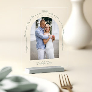 Arch Photo Green Bow & Ribbon Wedding Table Number Acrylic Sign