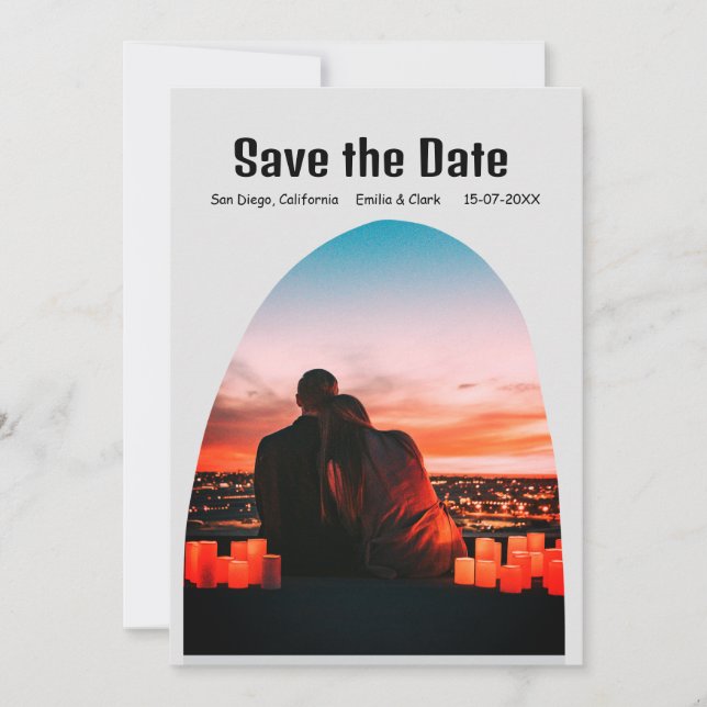 arch photo grey boho save the date QR modern rusti Invitation (Front)