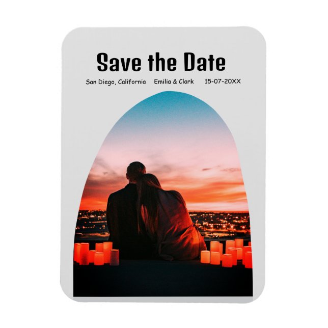 arch photo grey boho save the date QR modern rusti Magnet (Vertical)