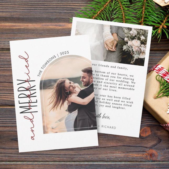Arch Photo Merry and Married Wedding Thank you Holiday Card (Creator Uploaded)