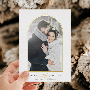 Arch Photo Merry & Bright Gold Foil Holiday Card