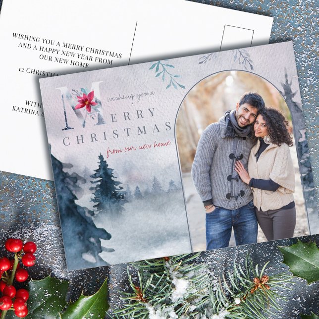 Arch Photo Merry Christmas New Home Forest Moving Holiday Postcard (Creator Uploaded)