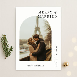 Arch Photo Merry & Married Christmas Wedding White Holiday Card