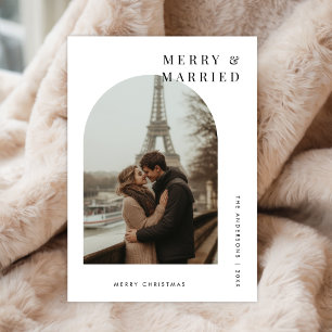Arch Photo Merry & Married Christmas Wedding White Holiday Card