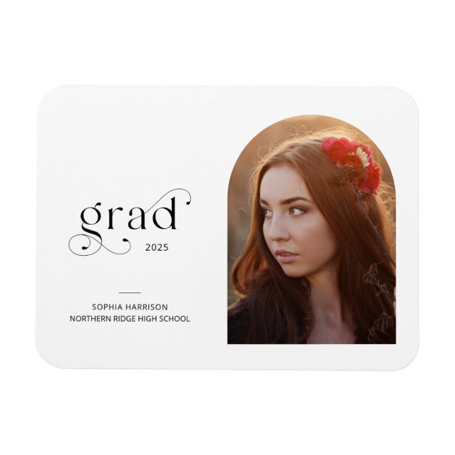 Arch Photo Modern Typography Grad Announcement Magnet (Horizontal)