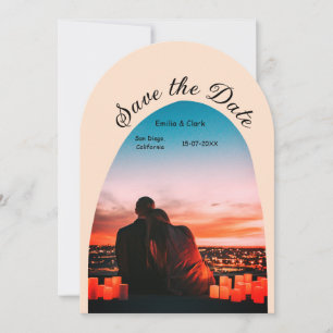 arch photo orange boho save the date QR modern Invitation