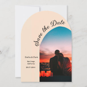 arch photo orange boho save the date QR modern Invitation