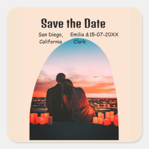 arch photo orange boho save the date QR modern Square Sticker