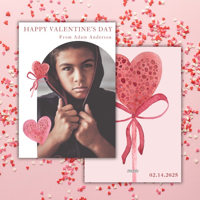 Arch Photo Pink Heart Lollypop Modern  Holiday Card (Creator Uploaded)