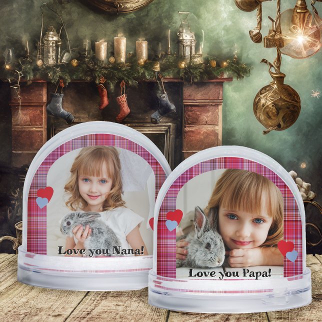 Arch Photo Pink Plaid Grandkids Holiday Gift Snowglobe (Creator Uploaded)