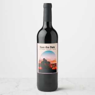 arch photo pink rusti boho save the date QR modern Wine Label