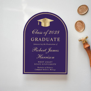 Arch Photo Purple Gold Graduation Announcement