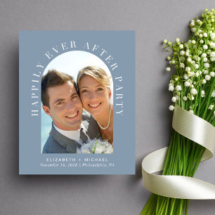 Arch Photo QR Code Dusty Blue Reception Invitation