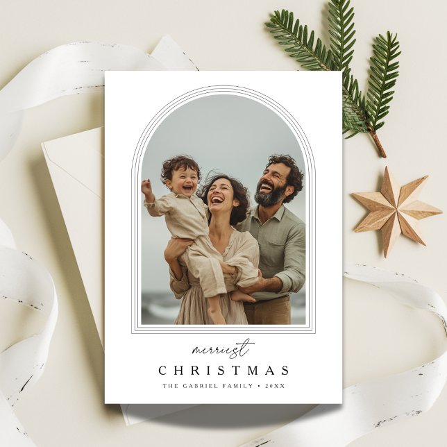 Arch Photo Script Merriest Christmas Fun Greetings Holiday Card (Creator Uploaded)