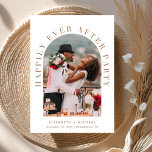 Arch Photo White Gold Wedding Reception Invitation<br><div class="desc">Elegant white elopement or private wedding announcement and reception invitation. The front features your photo in an arched frame, "Happily Ever After Party" in elegant gold typography and your first names, wedding date and location. On the reverse side, personalise your invitation and add your names in a signature-like gold script....</div>