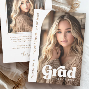 Arch photo white retro grad graduation announcement