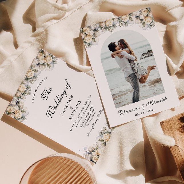 Arch Photo With White Roses Elegant Wedding Invitation (Creator Uploaded)