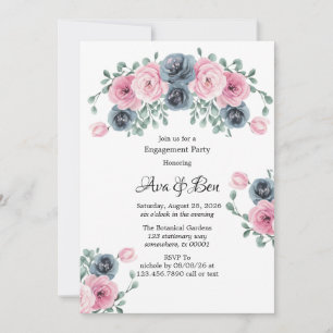 Arch Pink & Blue Blooms Engagement Party Invitation