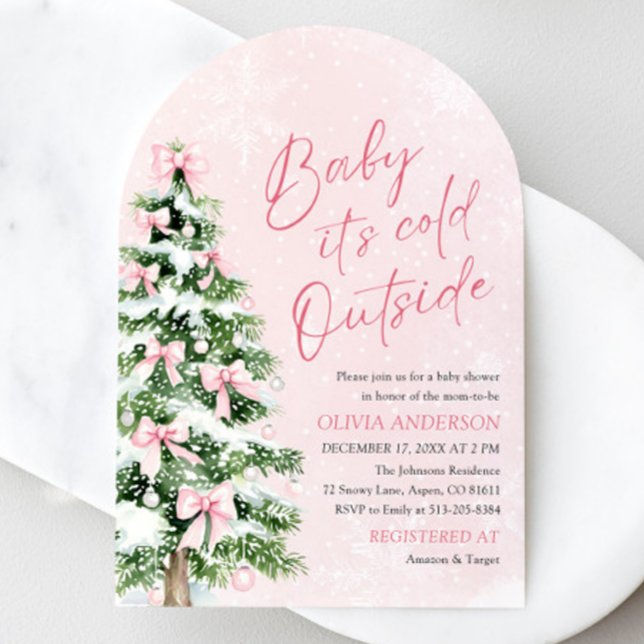 Arch Pink Bow Baby It's Cold Outside Baby Shower Invitation (Arch Pink Bow Baby It's Cold Outside Baby Shower Invitation)