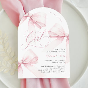 Arch Pink Bow Girl Baby Shower Invitation