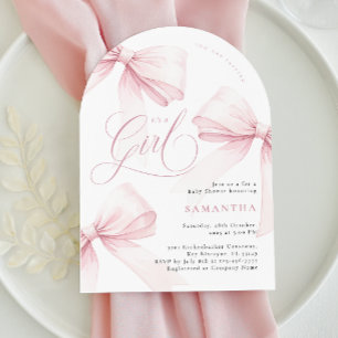 Arch Pink Bow Girl Baby Shower Invitation