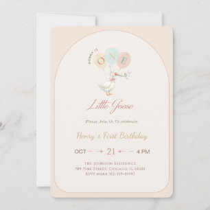 Arch Pink Bow One Little Goose 1st Birthday Party Invitation