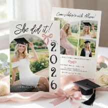 Arch Pink Bow Photo Graduation Party Invitation