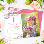 Arch Pink Gold Floral First Holy Communion Photo Thank You Card<br><div class="desc">Arch Pink Gold Floral First Holy Communion Photo Thank You Card</div>