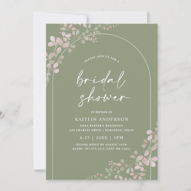 Arch Pink Green Boho Bridal Shower Invitation (Front)