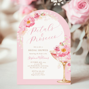 Arch Pink Petals and Prosecco Bridal Shower Invitation