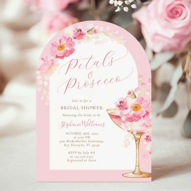 Arch Pink Petals and Prosecco Bridal Shower Invitation (Creator Uploaded)