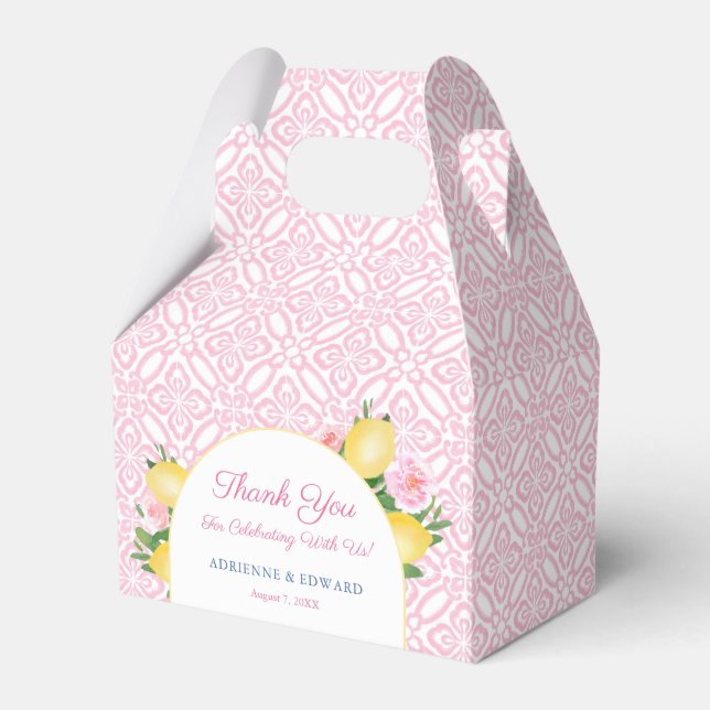 Arch Pretty Pink Flowers & Lemons Wedding Shower Favour Box (Front Side)
