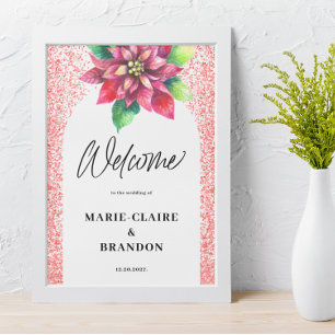 Arch Red Poinsettia Christmas Wedding Welcome  Poster