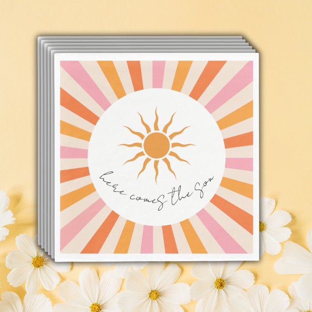 Arch Retro Here Comes The Son Baby Shower Napkin (Creator Uploaded)