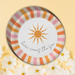 Arch Retro Here Comes The Son Baby Shower Paper Plate