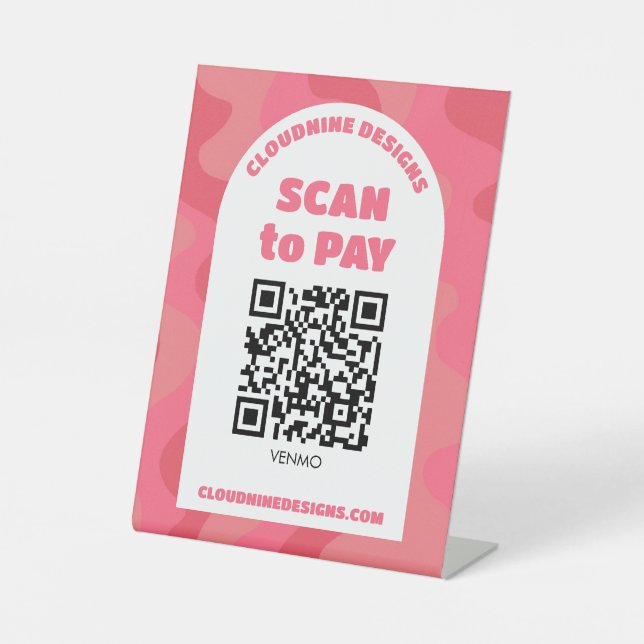 Arch Retro Waves SCAN TO PAY QR CODE  Pedestal Sign (Front)