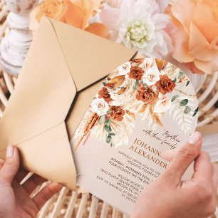 Arch Rustic Terracotta Floral Pampas Wedding  Acrylic Invitations
