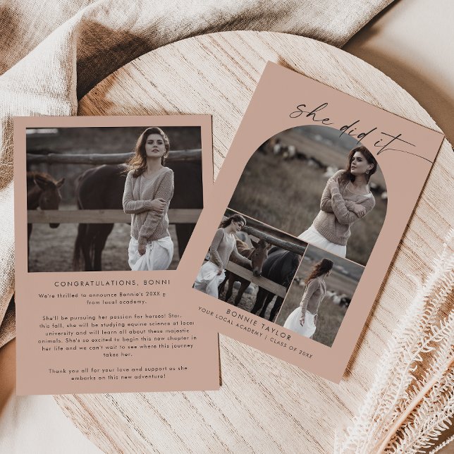 Arch Salmon She Did It Photo Collage Graduation Announcement (Creator Uploaded)