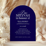 Arch Shape BRITISH spelling Dark Blue Bar Mitzvah Invitation<br><div class="desc">These elegant, dark blue Bar Mitzvah invitations feature a mix of classic white text and modern calligraphy for a classy, timeless, and minimalist design. The "in honour of" spelling is correct for British, Canadian, New Zealand and Australian English (there is another version with American English spelling here in my shop.)...</div>