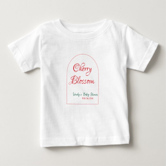 Arch shape cherry blossom red green baby shower na baby T-Shirt (Front)