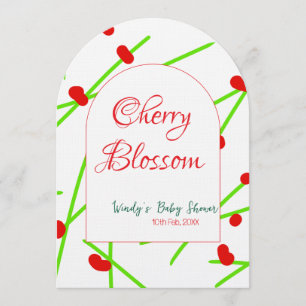 Arch shape cherry blossom red green baby shower na invitation